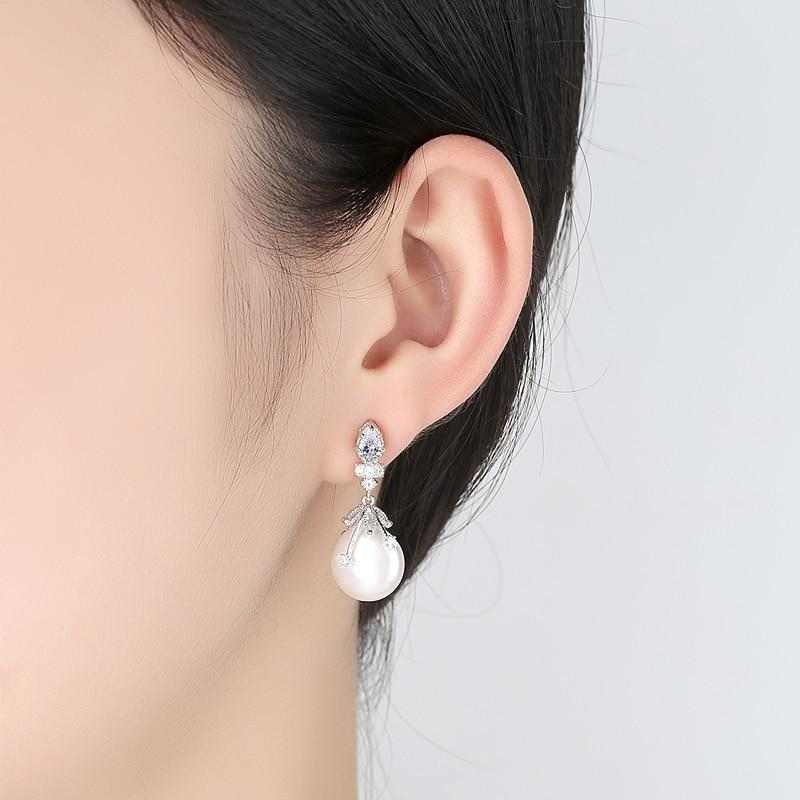 White Gold-Color Pearl Earrings (Out of Stock) - HER'S